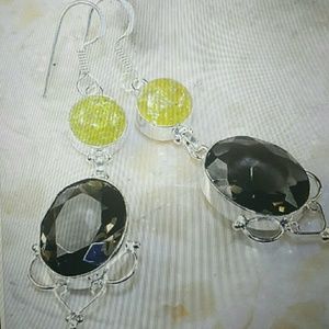 Vintage Yellow Quartz and Brown Smokey Topaz 925 Silver Handmade